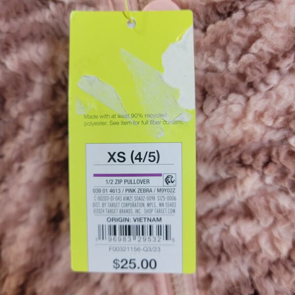 All In Motion Fleece Half-Zip Zebra Print Hoodie, Pink/Maroon, Size XS, NWT - Picture 4 of 6